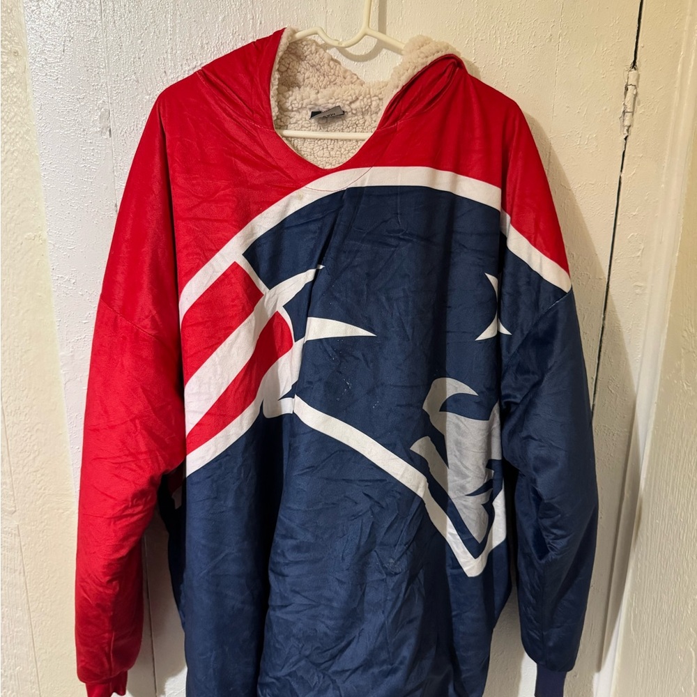 Red and Blue Hooded Pullover with Logo